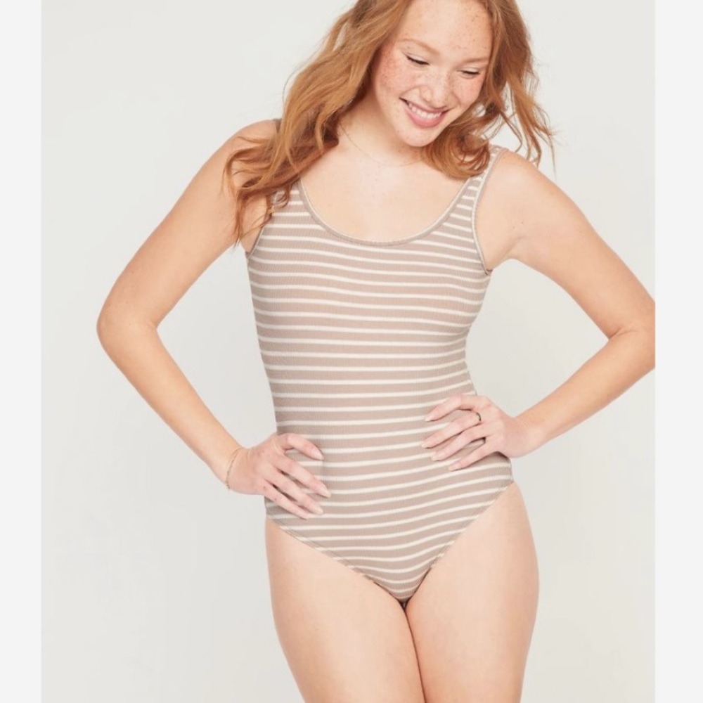 Old navy Striped Rib-Knit Bodysuit tan summer nautical